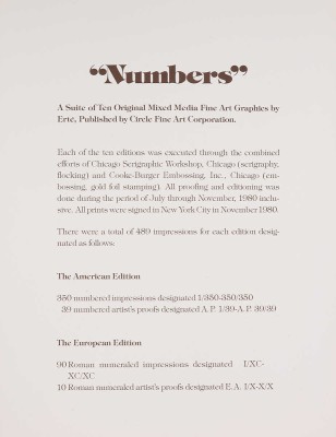 Эрте (Тыртов Роман Петрович). Numbers (Серия «Цифры» от 0 до 9) 